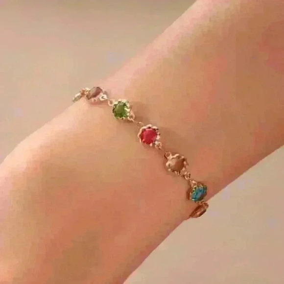 Multicolor Gemstone Link in 18k Gold Filled Bracelet - Picture 3 of 3